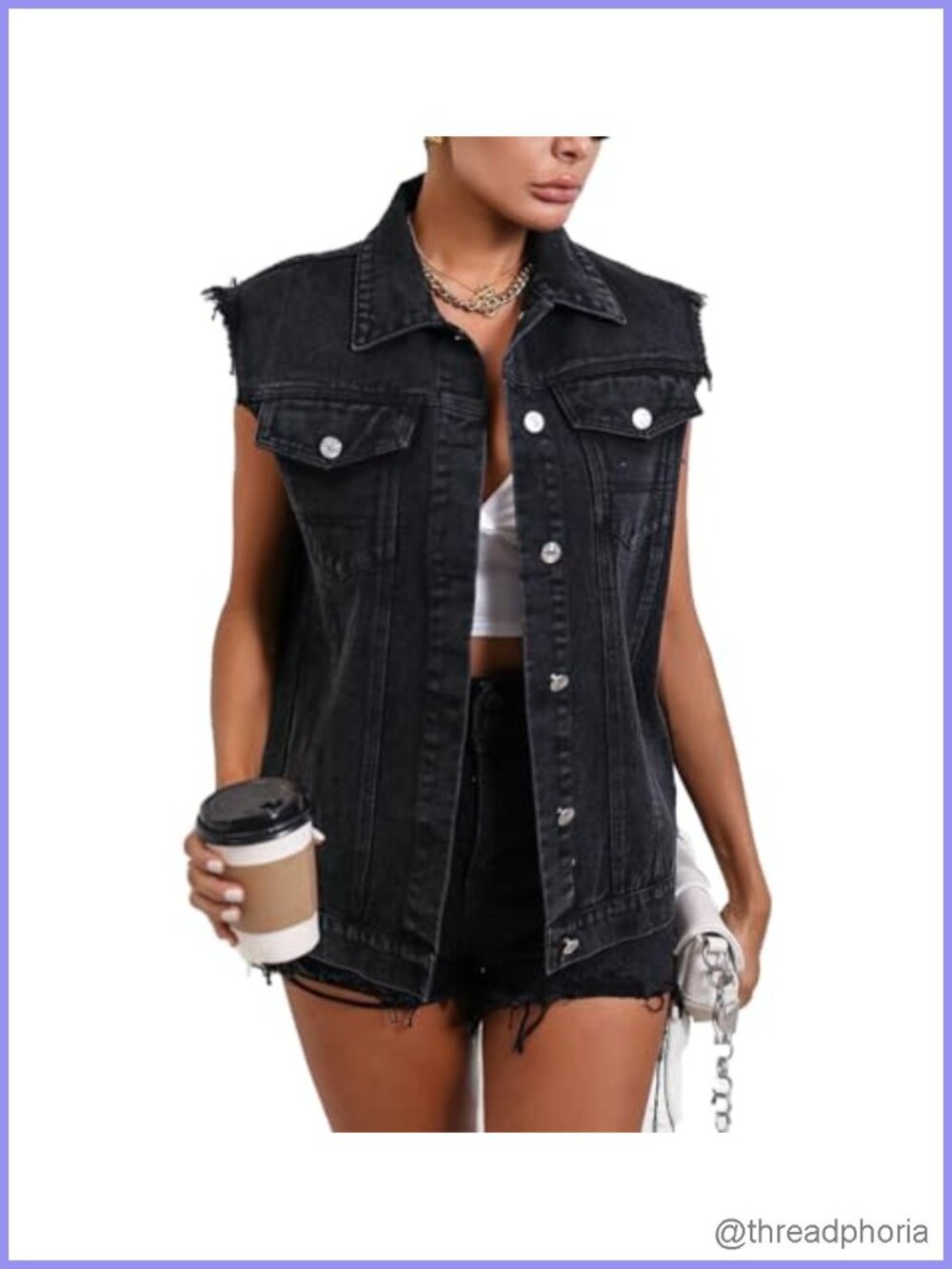 Sleeveless Denim Vest Button Down Jean Jacket with Pockets